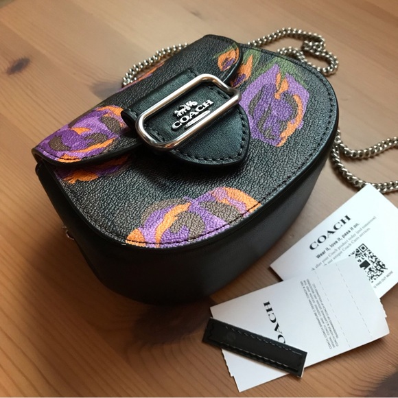 🌸 Coach Morgan Card Case On A Chain In Signature Canvas With Rose Print - Picture 11 of 11